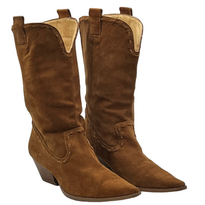 Michael Kors Brown Suede Cowboy Pull On Mid-Calf Pointed Raped Heal Boots 8M